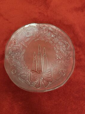 Christmas Vintage Pilgrim Glass Wreath Candle Holiday Serving Platter Plate 12.5